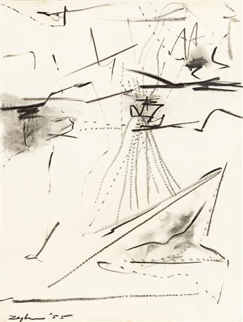 WILFRID ZOGBAUM (1915-1965) Two abstract charcoal drawings.